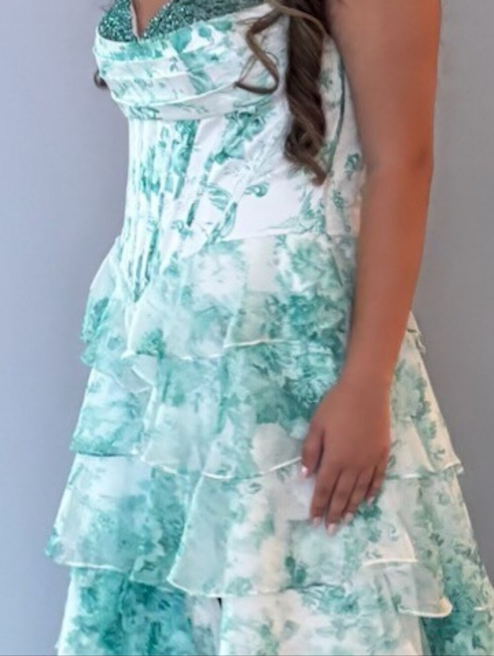 Girls Tiered Aqua Floral Party Dress